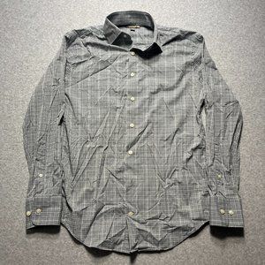 Peter Millar Shirt Mens Small Gray Summer Comfort Button Up Plaid Long Sleeve